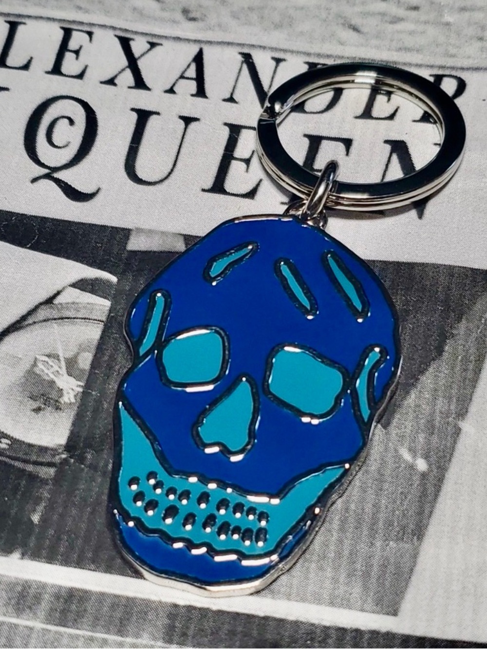 Alexander McQueen Blue Skull Keyring EUC